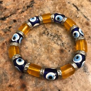 Amber and Evil Eye Beaded Protection Bracelet